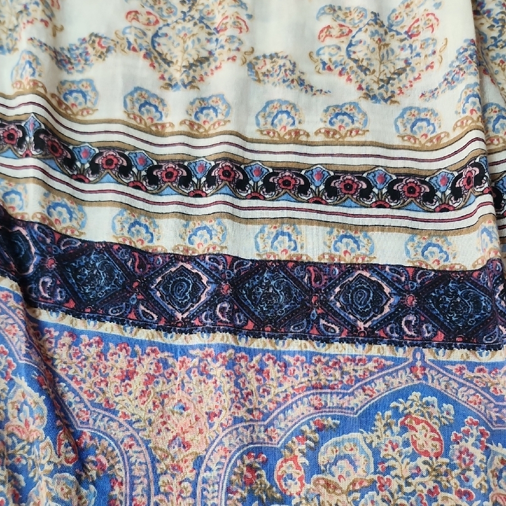 SUNDANCE | Multicolor Paisley Boho Semi-Sheer Cotton Floral Button Blouse | L - Picture 7 of 13